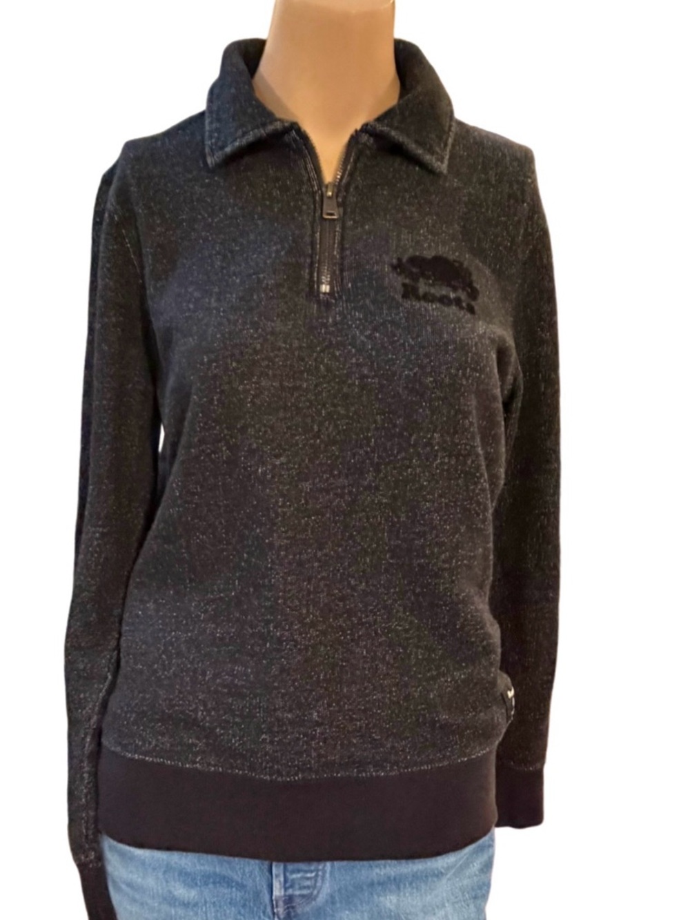 Roots Classic Salt & Pepper Quarter Zip Pullover M